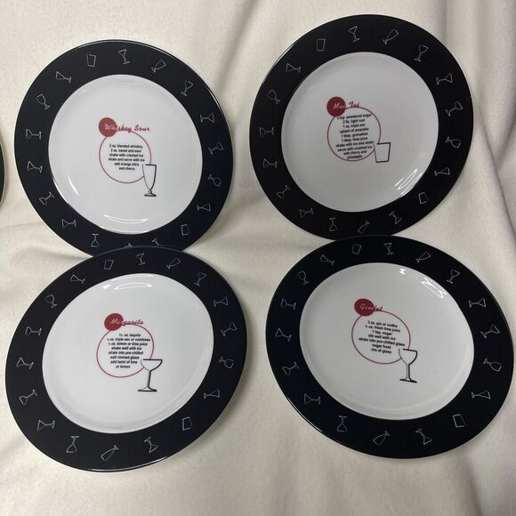 4-Pottery Barn "RETRO BAR" 8.25" Salad Plates Drink Recipes - Picture 2 of 4